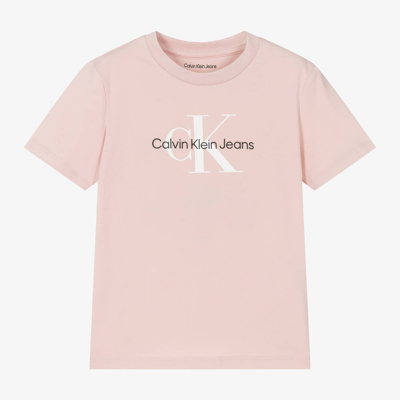 Shop Calvin Klein Girls Pale Pink Cotton T-shirt