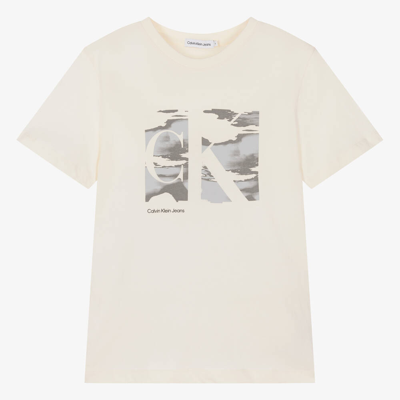Shop Calvin Klein Teen Boys Ivory Cotton T-shirt