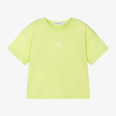 Shop Calvin Klein Girls Green Cotton T-shirt