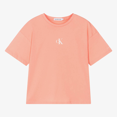 Shop Calvin Klein Teen Girls Orange Cotton T-shirt