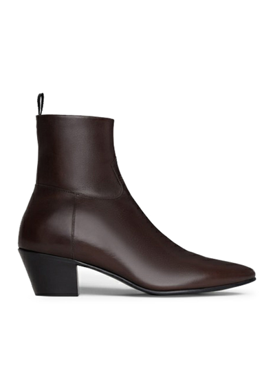 Shop Celine Jacno Zipped Boot In Calfskin In Brown