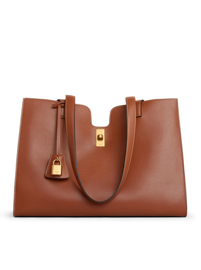 Shop Celine Medium 16 Cabas Bag In Smooth Leather Calfskin In Brown