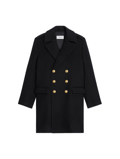 Shop Celine Military Coat In Black Cashmere And Wool