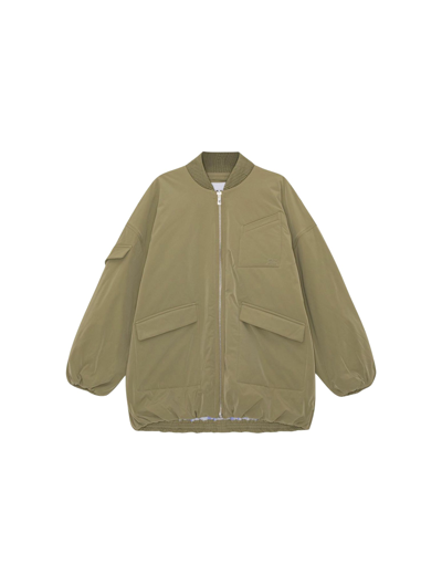 Shop Ganni Oversized Bomber Jacket With Pockets In Green