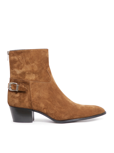 Shop Celine Zipped Ankle Boots In Brown