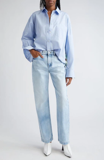 Shop Stella Mccartney S-wave Logo Patch Nonstretch Straight Leg Jeans In 4699 - Light Vintage Blue