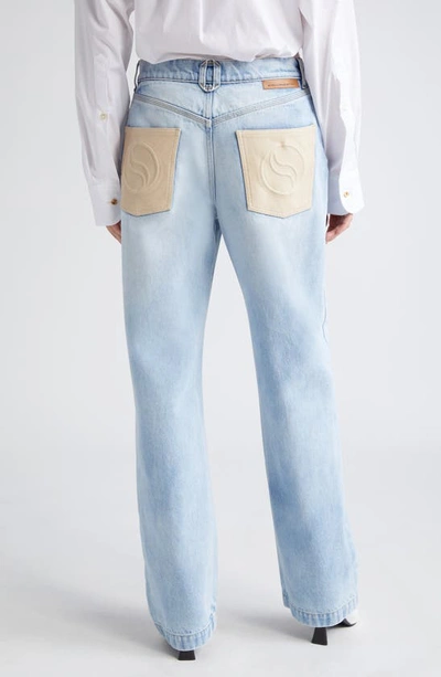 Shop Stella Mccartney S-wave Logo Patch Nonstretch Straight Leg Jeans In 4699 - Light Vintage Blue