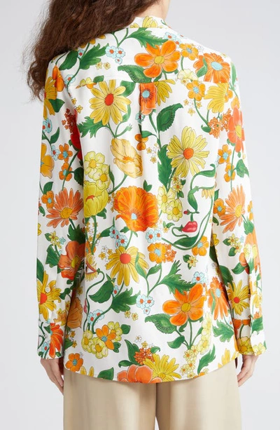 Shop Stella Mccartney Garden Floral Print Button-up Shirt In Multicolor Orange