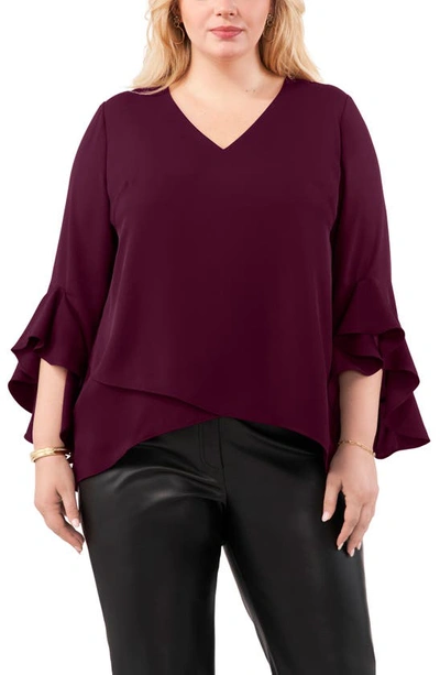 Vince Camuto Flutter Sleeve Crossover Georgette Tunic Top In Pickled Beet
