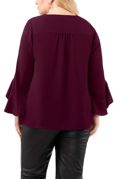 Shop Vince Camuto Flutter Sleeve Crossover Georgette Tunic Top In Pickled Beet