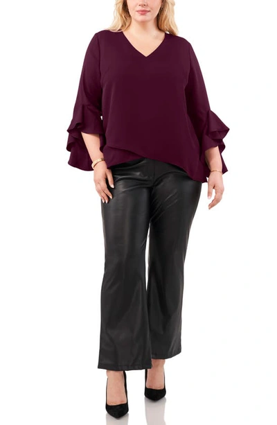 Vince Camuto Flutter Sleeve Crossover Georgette Tunic Top In Pickled Beet