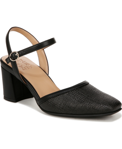 Shop Naturalizer Wave Ankle Strap Pumps In Black Woven Straw,faux Leather