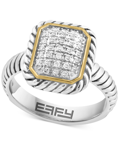 Shop Effy Collection Effy Diamond Rectangular Cluster Ring (1/8 Ct. T.w.) In Sterling Silver & 18k Gold-plate