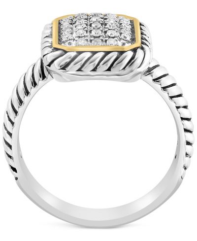 Shop Effy Collection Effy Diamond Rectangular Cluster Ring (1/8 Ct. T.w.) In Sterling Silver & 18k Gold-plate