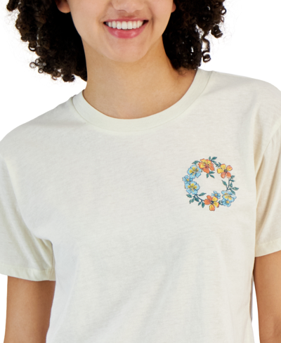 Shop Rebellious One Juniors' Short-sleeve Crewneck Paradise Landscape T-shirt In Antique White