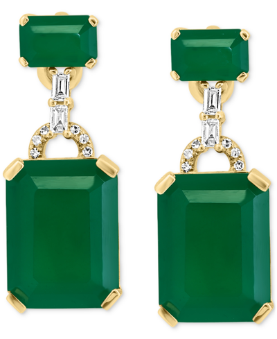 Shop Effy Collection Effy Green Onyx & Diamond (1/8 Ct. T.w.) Drop Earrings In 14k Gold