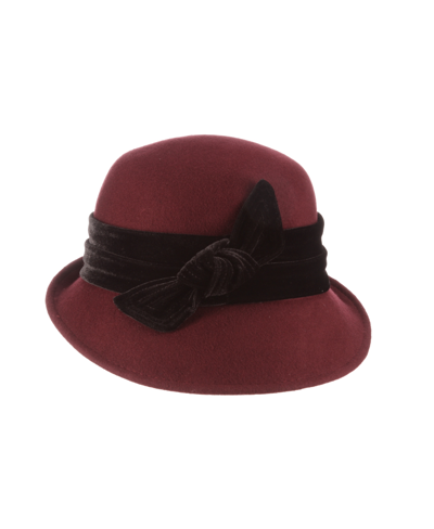 Dorfman Pacific Scala Women's Adjustable Wool Felt Cloche With Velvet Bow In Black