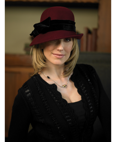 Dorfman Pacific Scala Women's Adjustable Wool Felt Cloche With Velvet Bow In Black