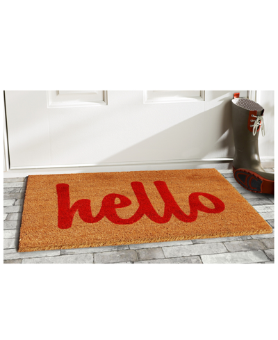 Shop Home & More Hello Script Coir/vinyl Doormat, 17" X 29" In Natural,green