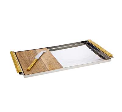 Shop Godinger Herringbone Wood Board With Knife In Silver