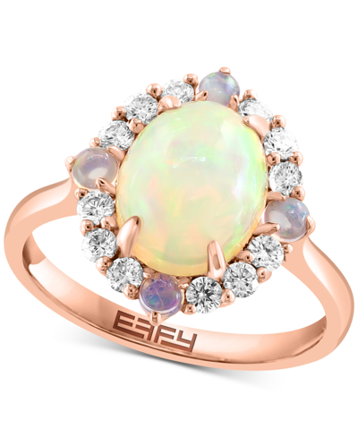Shop Effy Collection Effy Ethiopian Opal (2-1/8 Ct. T.w.) & Diamond (1/3 Ct. T.w.) Halo Ring In 14k Rose Gold