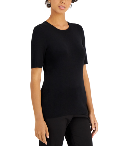 Shop Tahari Asl Women's Crewneck Short-sleeve T-shirt Sweater In Black