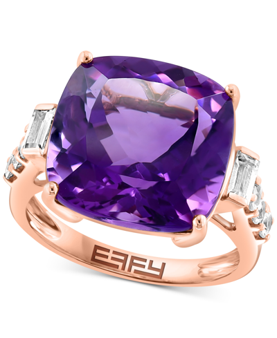 Shop Effy Collection Effy Amethyst (7 Ct. T.w.) & White Sapphire (4-3/4 Ct. T.w.) Statement Ring In 14k Rose Gold
