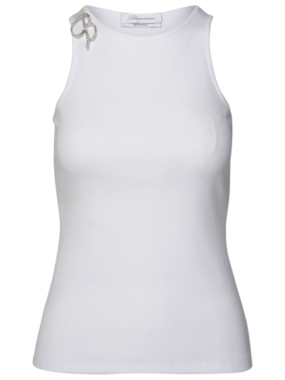 Blumarine Logo-brooch Ribbed Tank Top In White