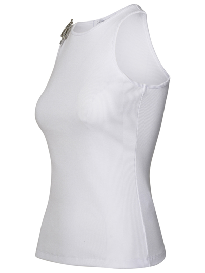Blumarine Logo-brooch Ribbed Tank Top In White