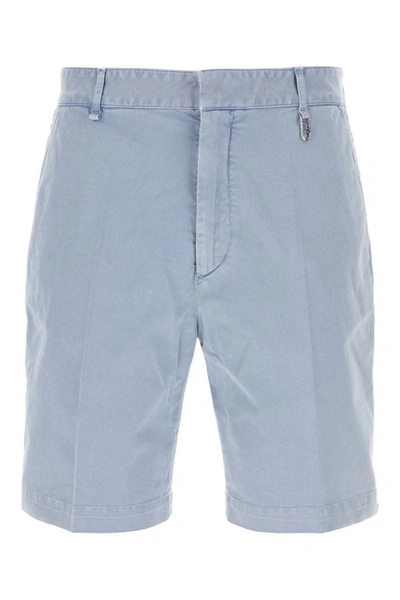 Shop Fendi Man Light-blue Stretch Cotton Bermuda Shorts