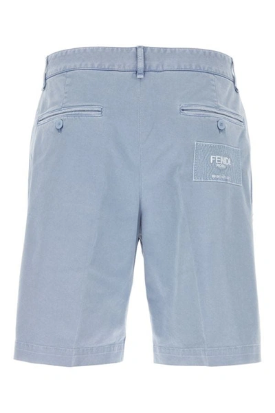 Shop Fendi Man Light-blue Stretch Cotton Bermuda Shorts