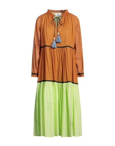 Shop Niū Woman Midi Dress Camel Size L Cotton In Beige