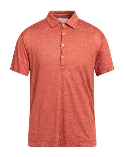 Shop Boglioli Man Polo Shirt Rust Size L Linen In Red