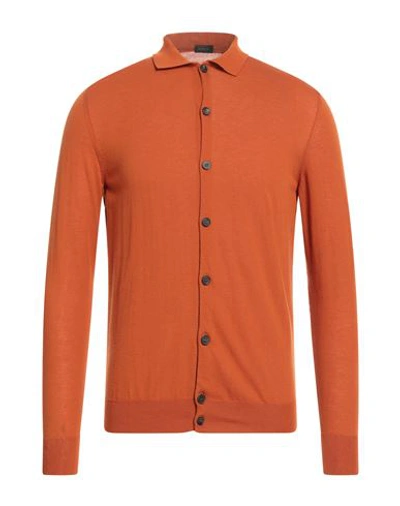 Shop Base Milano Man Cardigan Orange Size 44 Cotton