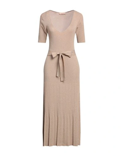 Shop Twinset Woman Midi Dress Beige Size M Viscose, Polyamide, Polyester