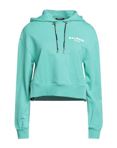 Shop Balmain Woman Sweatshirt Light Green Size Xs Cotton, Elastane