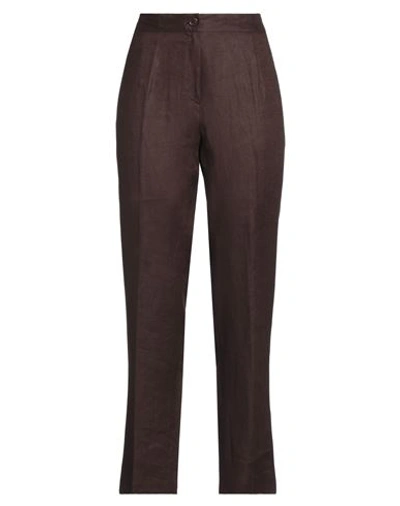 Shop Sangermano Woman Pants Dark Brown Size 8 Linen