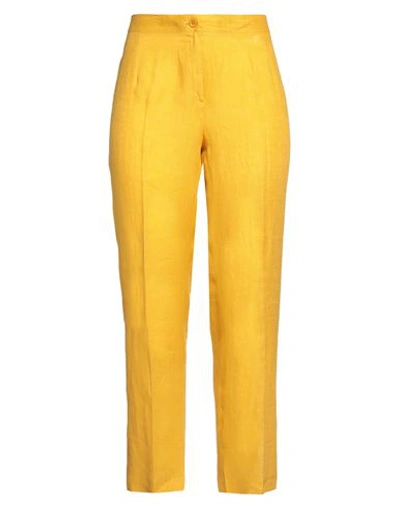 Shop Sangermano Woman Pants Ocher Size 14 Linen In Yellow