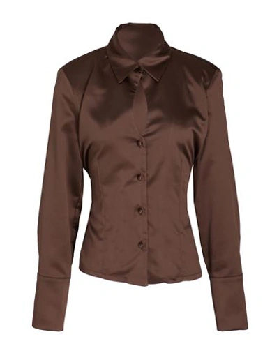 Shop 8 By Yoox Cut-out Fitted Blouse Woman Shirt Cocoa Size 12 Polyester, Elastane In Brown