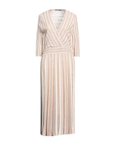 D-exterior D. Exterior Woman Midi Dress Beige Size M Viscose, Polyamide, Polyester, Metallic Polyester In Beige