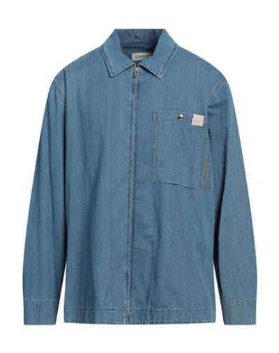 Shop Lanvin Man Denim Shirt Blue Size 19 ¾ Cotton
