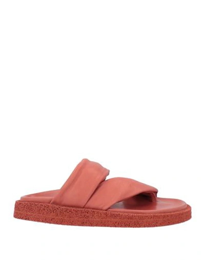 Officine Creative Italia Woman Thong Sandal Brick Red Size 7 Soft Leather In Red