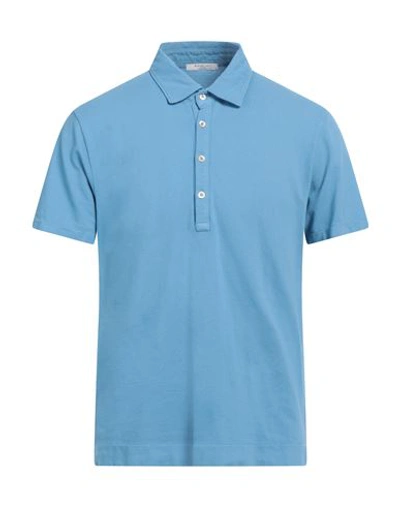 Shop Boglioli Man Polo Shirt Azure Size M Linen In Blue