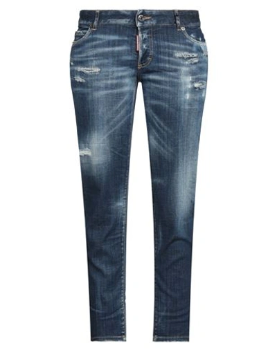 Dsquared2 Woman Jeans Blue Size 8 Cotton, Elastane, Soft Leather In Blue