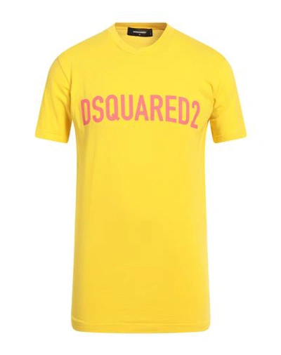 Shop Dsquared2 Man T-shirt Yellow Size M Cotton