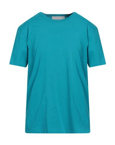 Shop Amaranto Man T-shirt Turquoise Size L Cotton In Blue