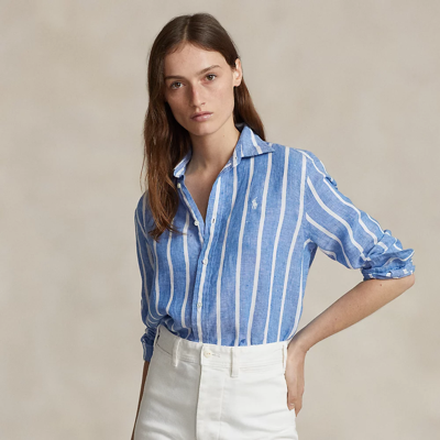 Shop Ralph Lauren Relaxed Fit Striped Linen Shirt In Blue/white