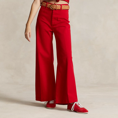 Shop Ralph Lauren Stretch Cotton Twill Wide-leg Crop Pant In Red