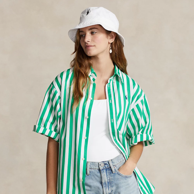 Shop Ralph Lauren Relaxed Fit Striped Cotton Shirt In Green/white
