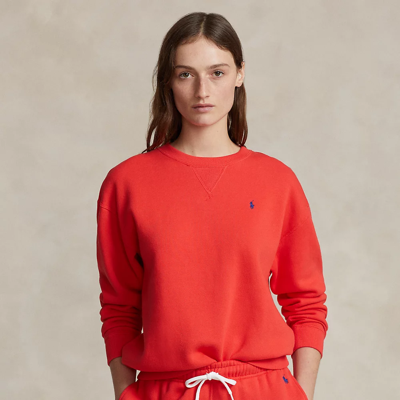 Shop Ralph Lauren Fleece Crewneck Sweatshirt In Bright Hibiscus
